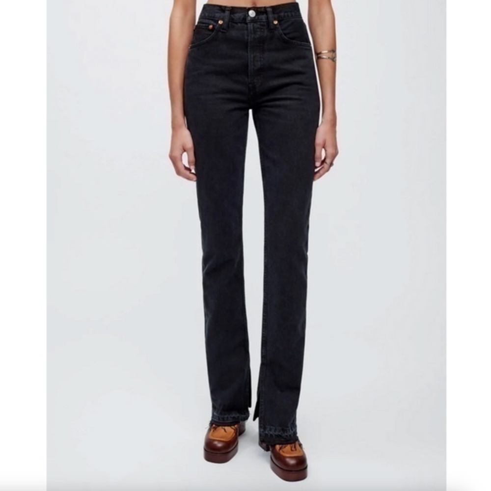 Re/Done Originals 70's High Rise Skinny Boot Jeans in Washed Black Size 24